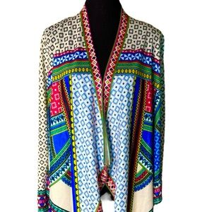 CALIFORNIA MOONRISE Boho Nomad Open Front Cardigan Lightweight Aztec Size Small